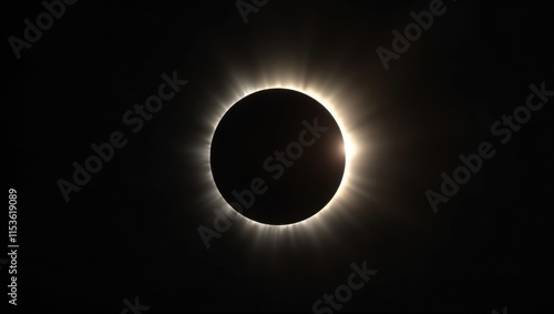 A breathtaking total solar eclipse, showcasing the sun's corona in all its glory. The dark silhouette of the moon perfectly obscures the sun's bright surface, creating a dramatic contrast. photo