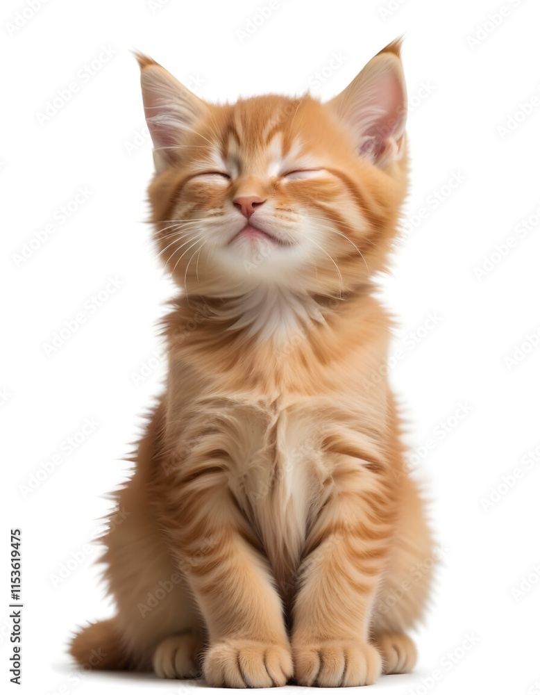A young tabby kitten with fluffy fur and eyes closed , appearing to be sleeping or resting peacefully A young tabby kitten with fluffy fur and eyes closed , appearing to be sleeping or resting peacefully