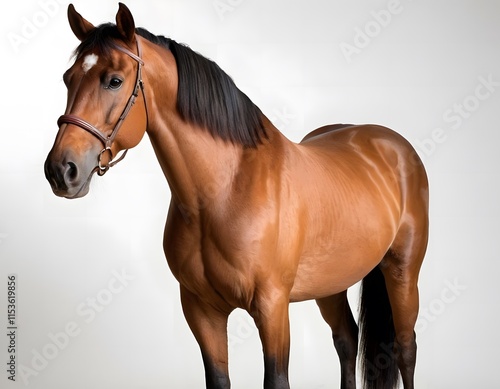 3d cute brown shining horse long hairs isolated on white background closeup shot nature wildlife concept  photo