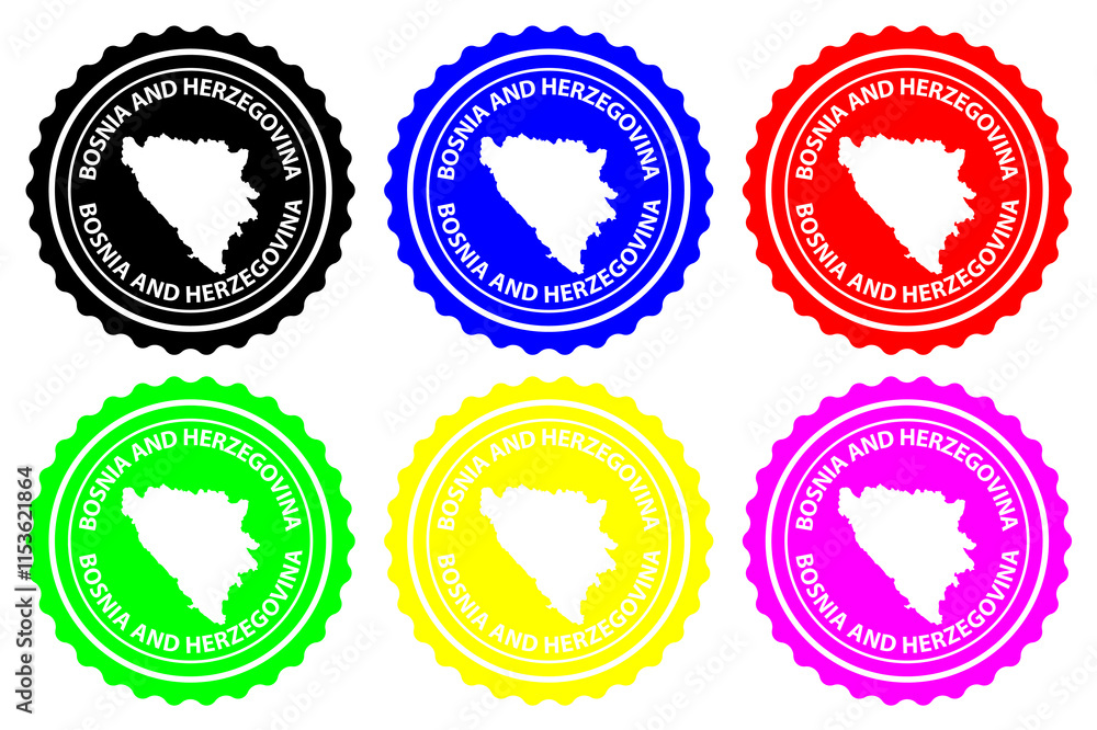 Bosnia and Herzegovina - rubber stamp - vector, Bosnia and Herzegovina map pattern - sticker - black, blue, green, yellow, purple and red Bosnia and Herzegovina - rubber stamp - vector, Bosnia and Herzegovina map pattern - sticker - black, blue, green, yellow, purple and red