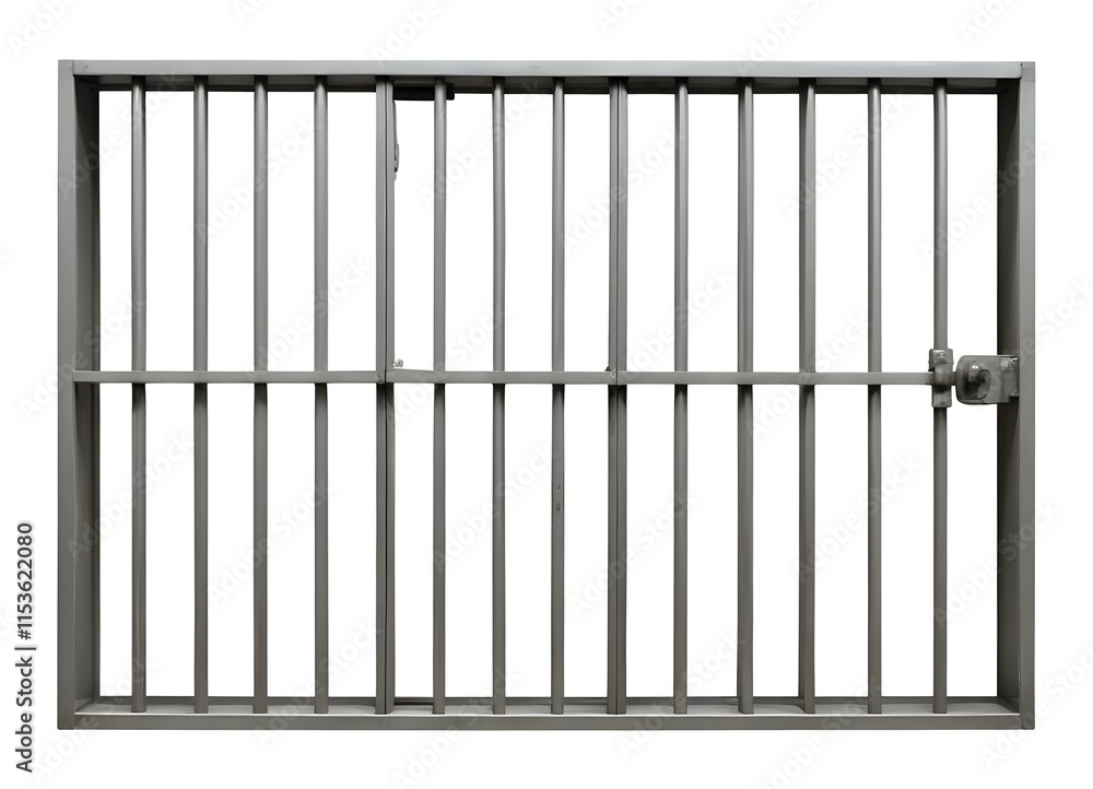 A metal prison cell with vertical bars A metal prison cell with vertical bars