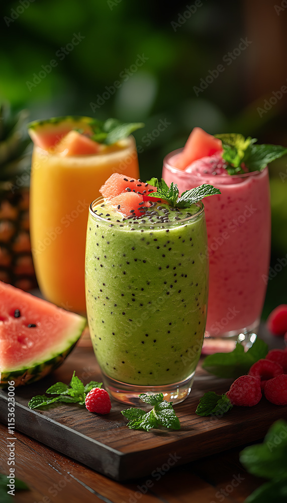A vibrant assortment of metabolism-boosting drinks, featuring green tea, a refreshing watermelon smoothie, and a tropical pineapple shake. Perfect for promoting health and wellness.
A vibrant assortment of metabolism-boosting drinks, featuring green tea, a refreshing watermelon smoothie, and a tropical pineapple shake. Perfect for promoting health and wellness.