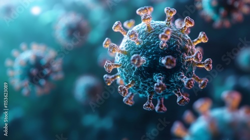 Wallpaper Mural 3D render of coronavirus in blue and orange. Generative AI Torontodigital.ca