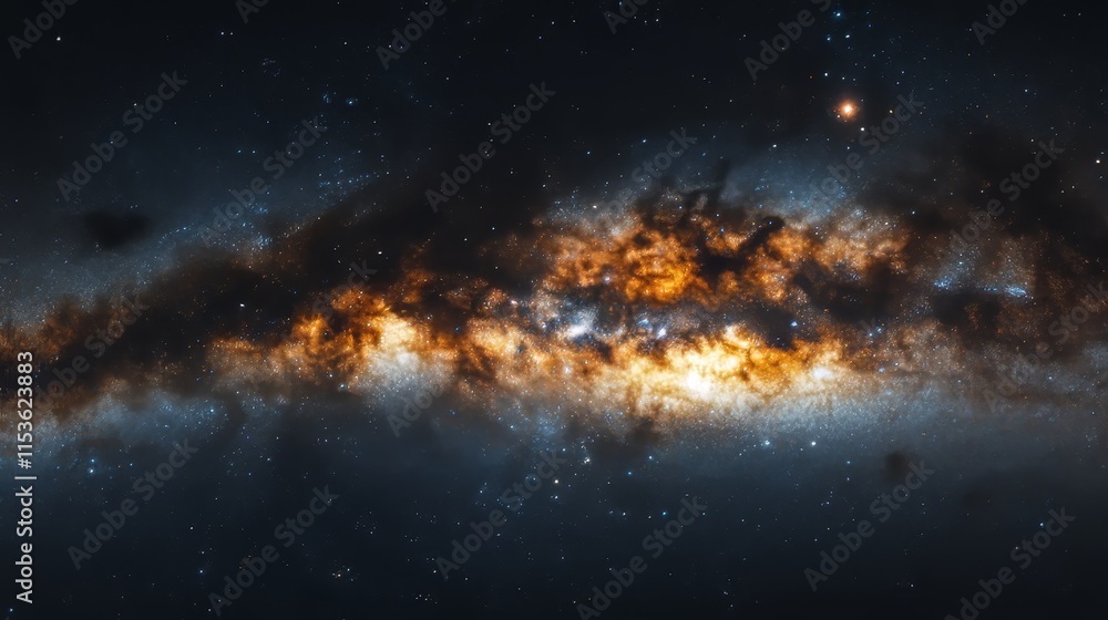 Fototapeta premium Stunning galaxy Milky Way captured in the night sky, showcasing bright stars. This astrophotography highlights the beauty of the galaxy Milky Way and its breathtaking outer space details.