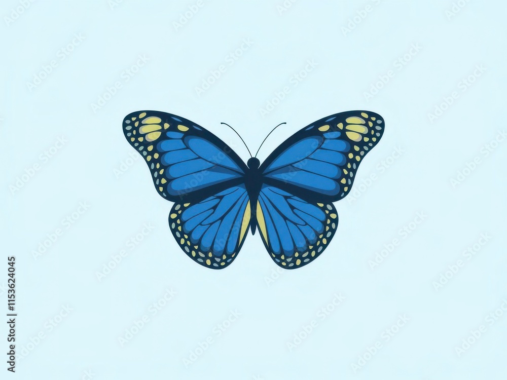 Obraz premium Illustration of a Beautiful Blue Butterfly on a Light Blue Background