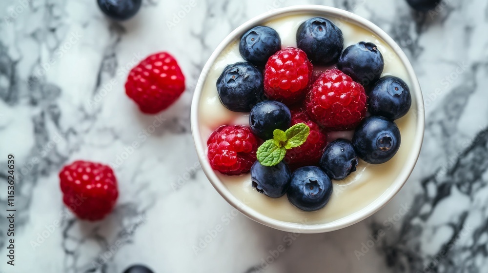 Fresh Berries on Yogurt in Natural Light Fresh Berries on Yogurt in Natural Light