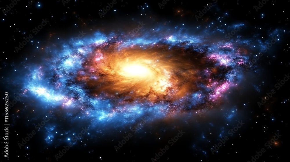 Spiral galaxy with vibrant colors and cosmic dust. Spiral galaxy with vibrant colors and cosmic dust.