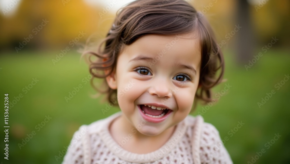 A joyful toddler girl beams, her curls bouncing as she laughs. The warm colors of autumn provide a beautiful backdrop. A joyful toddler girl beams, her curls bouncing as she laughs. The warm colors of autumn provide a beautiful backdrop.
