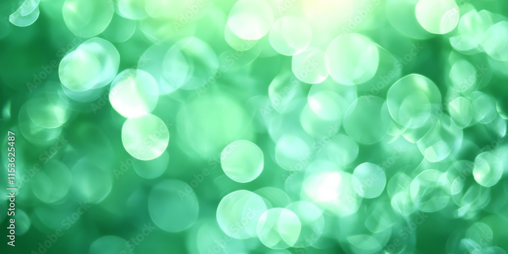 Fototapeta premium Soft light abstract background featuring a green bokeh effect, creating a mesmerizing soft light abstract background that enhances visual intrigue and artistic expression.