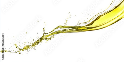 Olive oil splashing dramatically against a pristine white background creates a vibrant visual of olive oil, showcasing its rich texture and dynamic movement in a stunning isolated composition.