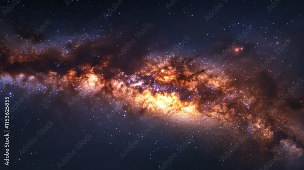 Fototapeta premium Stunning galaxy Milky Way captured in the night sky, showcasing bright stars. This astrophotography highlights the beauty of the galaxy Milky Way and its breathtaking outer space details.