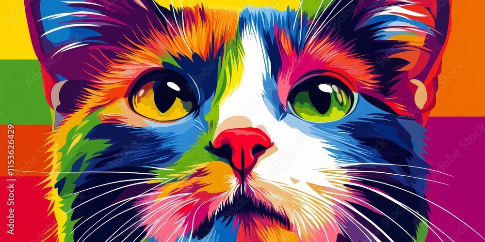 A lively series of cat portraits, designed in a striking Pop Art style, showcases colorful and dynamic representations of felines. Enjoy this vibrant cat art collection! A lively series of cat portraits, designed in a striking Pop Art style, showcases colorful and dynamic representations of felines. Enjoy this vibrant cat art collection!