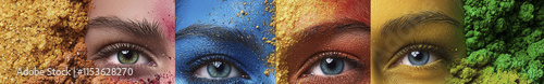 A vibrant and artistic image showcasing makeup textures, bold colors, and delicate details. Ideal for themes of beauty, cosmetics, sustainability, and modern aesthetics. Eyes and Beauty. 