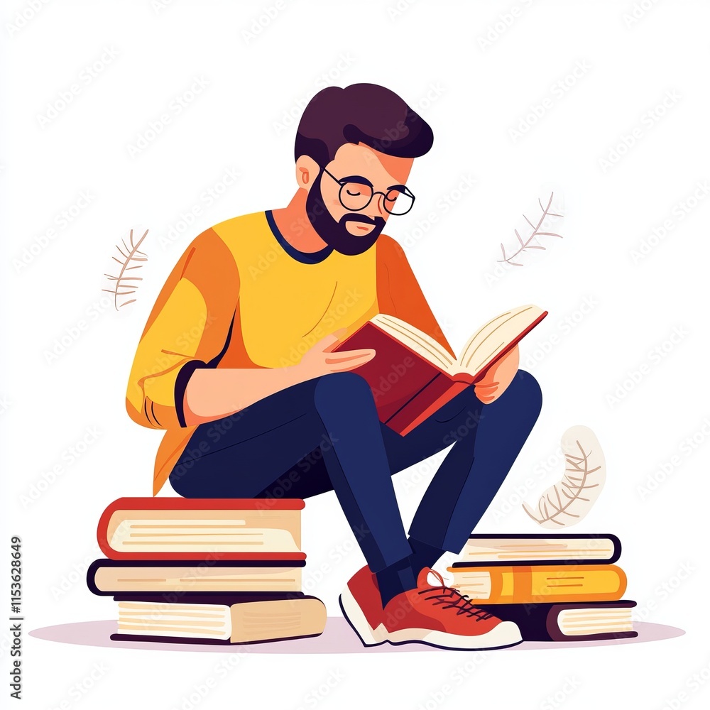 A Man Deep in Thoughtful Reading, Immersed in a World of Stories A Man Deep in Thoughtful Reading, Immersed in a World of Stories