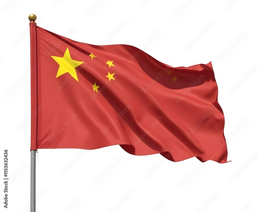 A waving red flag with yellow stars, representing the national flag of China A waving red flag with yellow stars, representing the national flag of China