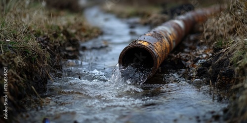 Obraz na płótnie The appearance of contaminated water flowing through corroded metal pipes reflects modern farming practices in Europe and their impact on the environment. w salonie