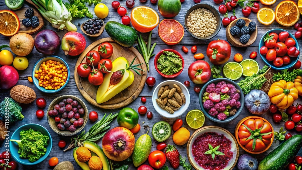 Vibrant Flat Lay Food Photography: Generative AI Art & Delicious Dishes Vibrant Flat Lay Food Photography: Generative AI Art & Delicious Dishes