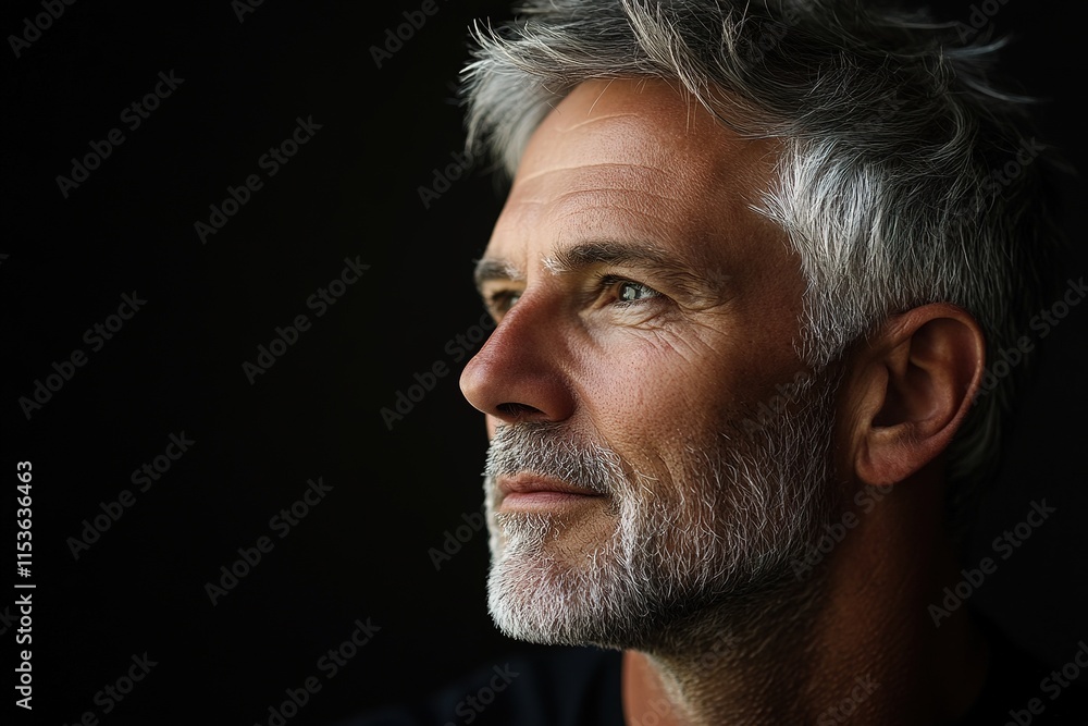 Obraz premium Portrait captures essence of maturity with striking gray hair an