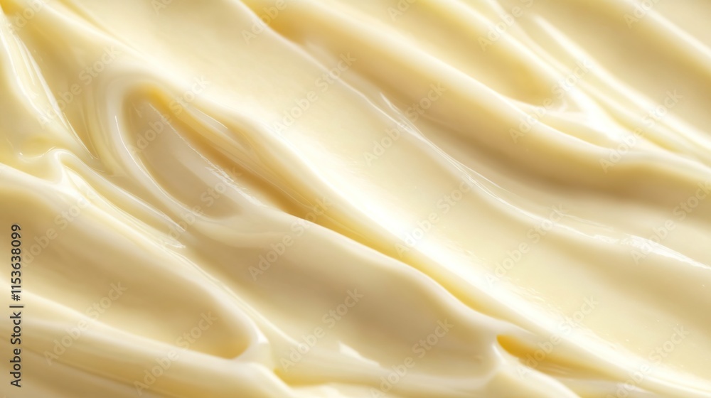 Obraz premium A close-up of creamy mayonnaise, highlighting its smooth texture and rich color against the white background.
