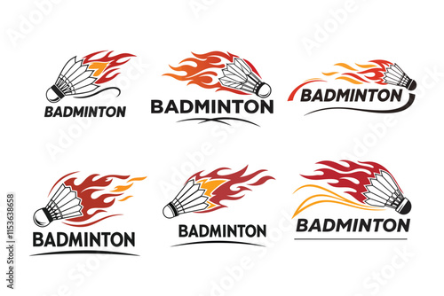 Badminton Shuttlecock ball fire flame illustration for competition championship logo icon vector