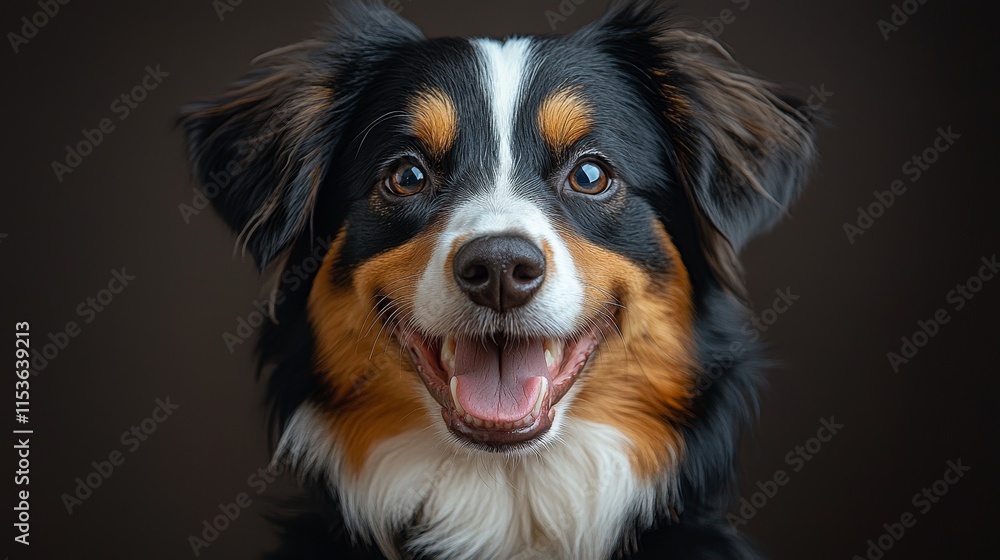 Smiling Australian Shepherd with Beautiful Fur Smiling Australian Shepherd with Beautiful Fur