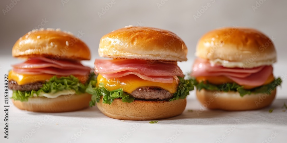Mini burger featuring ham, cheese, and vegetables, a delightful combination that highlights the flavors of mini burgers. Enjoy the taste of a mini burger packed with ham, cheese, and fresh vegetables. Mini burger featuring ham, cheese, and vegetables, a delightful combination that highlights the flavors of mini burgers. Enjoy the taste of a mini burger packed with ham, cheese, and fresh vegetables.