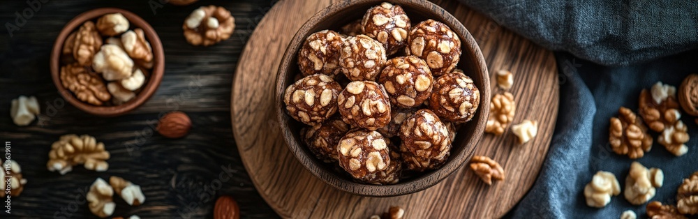 Rustic Nut Candy Display with Walnuts and Dried Fruits Rustic Nut Candy Display with Walnuts and Dried Fruits