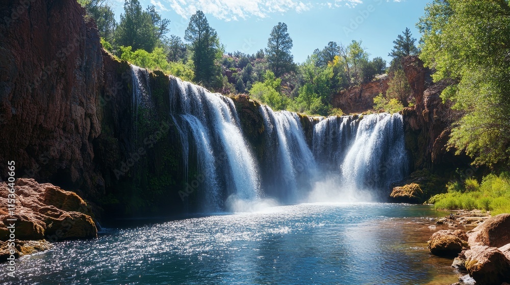 Fototapeta premium Wolf Creek Falls showcases the stunning beauty of nature, where cascading waters create a serene atmosphere. Experience the tranquility of Wolf Creek Falls as you immerse yourself in natural wonders.