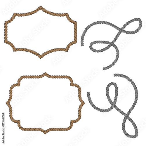 Set of different shape rope frame brush border vector