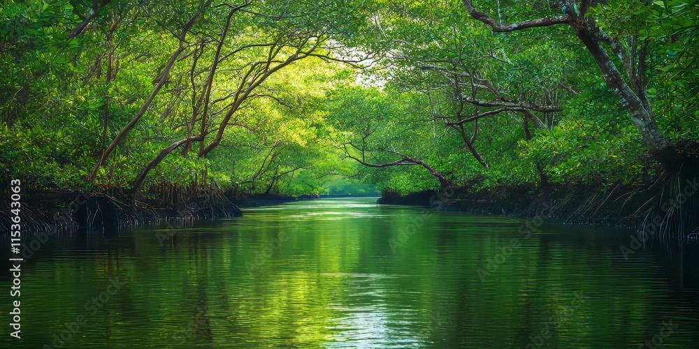 Serene mangrove forest along a winding river showcases the beauty of nature. This lush mangrove forest offers a vibrant ecosystem, highlighting the intricate relationship between the mangrove forest Serene mangrove forest along a winding river showcases the beauty of nature. This lush mangrove forest offers a vibrant ecosystem, highlighting the intricate relationship between the mangrove forest