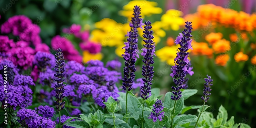 Obraz premium Vibrant purple salvia flowers bloom beautifully in a lush garden, showcasing the stunning colors and intricate details of the purple salvia, perfect for enhancing any outdoor space.