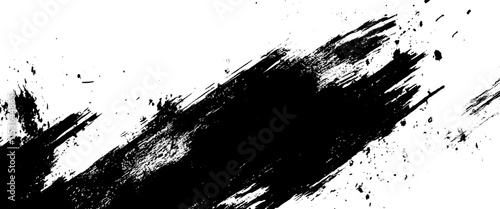 Vector abstract black grunge splatter brush stroke on grunge white paint brush stroke background.