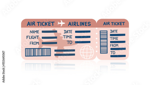 Airplane ticket isolated on white background. Travel, business trip and vacation concept. Hand drawn vector illustration.