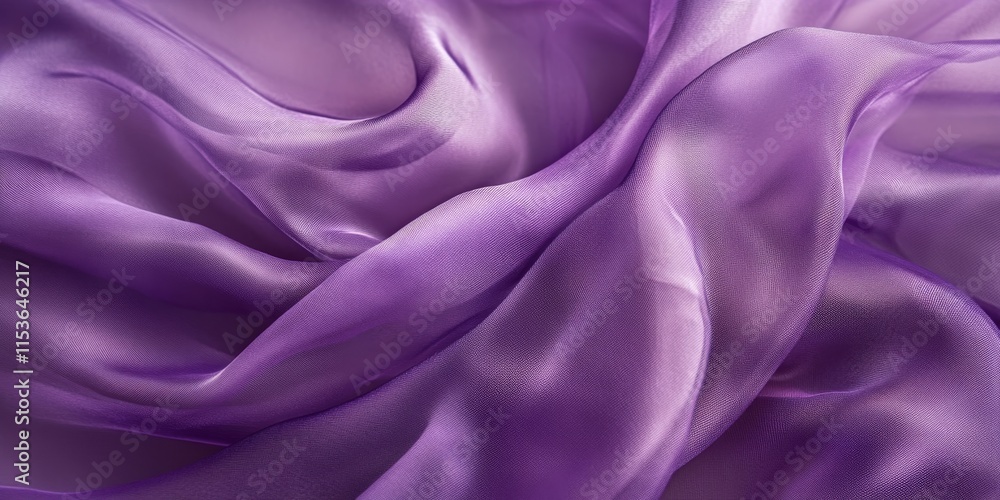 Closeup of purple draped organza fabric creating a stunning and elegant background, perfect for showcasing the beauty of soft textures and rich colors in your design projects. Closeup of purple draped organza fabric creating a stunning and elegant background, perfect for showcasing the beauty of soft textures and rich colors in your design projects.