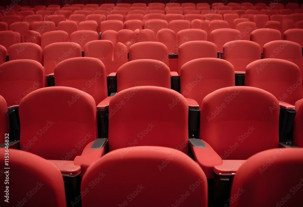 Fototapeta premium Rows of red theater seats in an empty auditorium