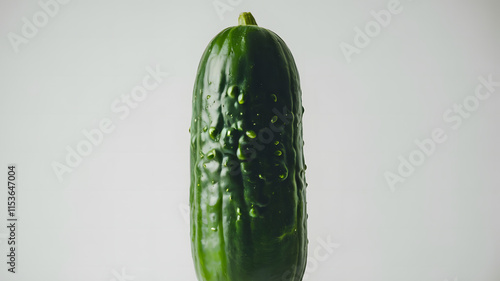 A photo of a whole cucumber with a perfect shape against a white background. photo