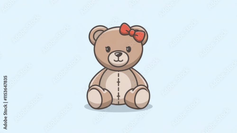 Cute Cartoon Teddy Bear with a Bow on a Soft Blue Background Cute Cartoon Teddy Bear with a Bow on a Soft Blue Background