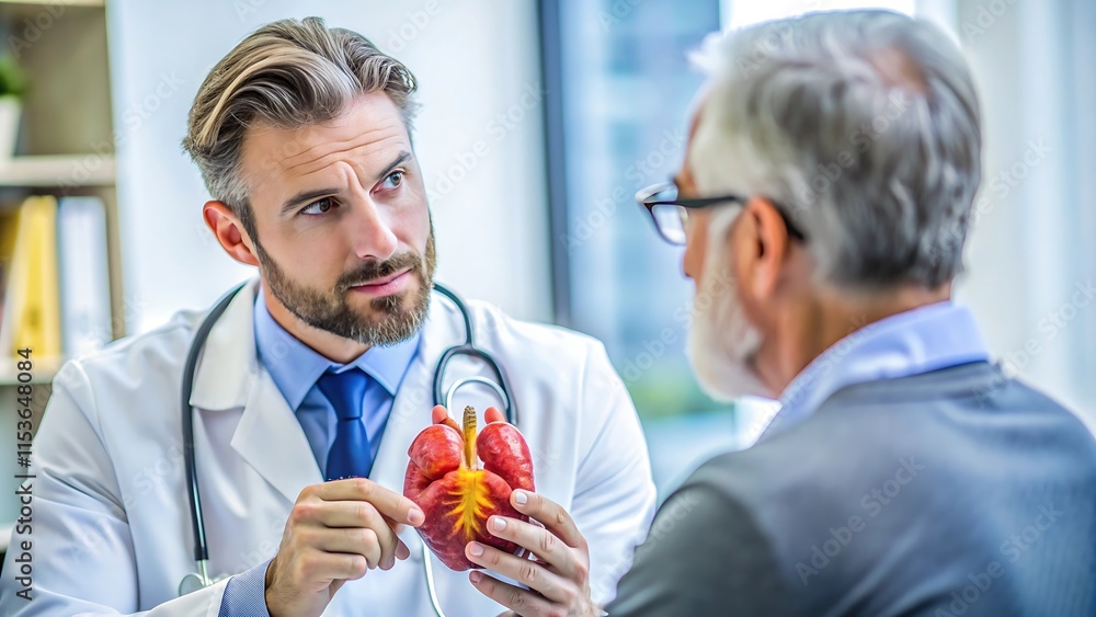 Cardiologista discutindo a saúde do coração com um paciente no consultório médico Cardiologista discutindo a saúde do coração com um paciente no consultório médico