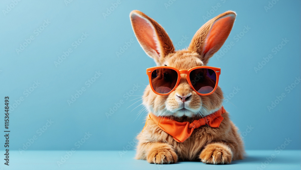 A Comical Rabbit Wearing Trendy Orange Sunglasses Capturing a Fun and Playful Vibe A Comical Rabbit Wearing Trendy Orange Sunglasses Capturing a Fun and Playful Vibe