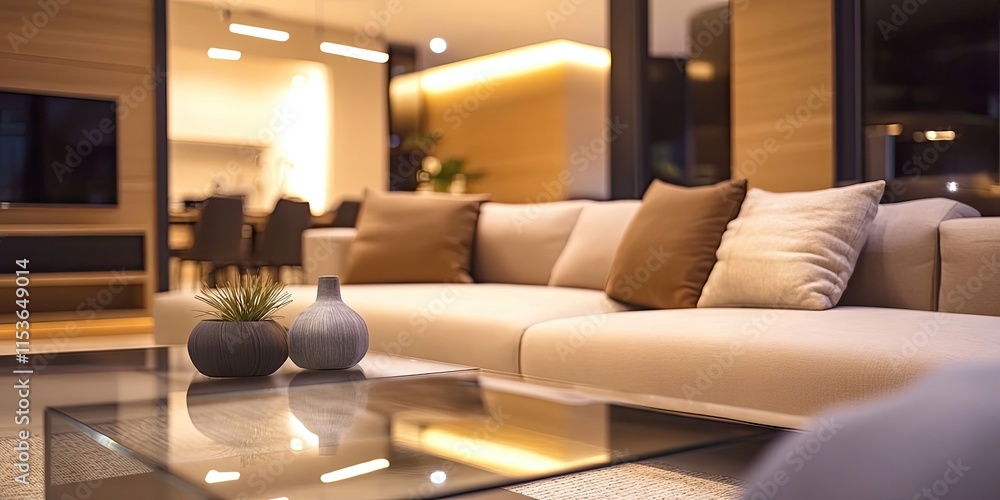 Modern living room design showcasing a sofa along with a chic glass coffee table, creating a stylish and inviting atmosphere in the space. Modern living room design showcasing a sofa along with a chic glass coffee table, creating a stylish and inviting atmosphere in the space.