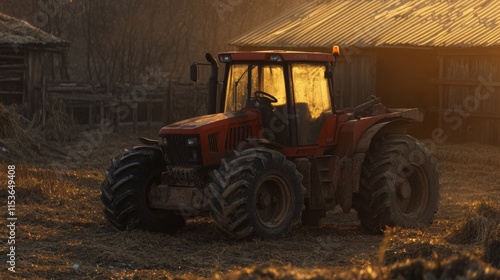 Warm Light on Rustic Farm Machinery at Sunset