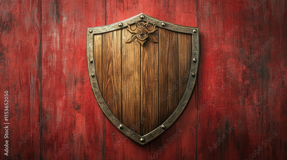 Fototapeta premium Icon representing a Wooden Shield designed for themes related to medieval or fantasy styles