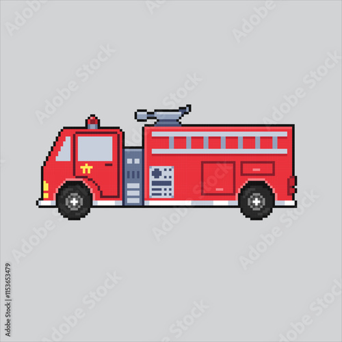 Pixel art illustration Fire Truck. Pixelated Firefighter Truck. Red Firefighter Truck icon pixelated for the pixel art game and icon for website and video game. old school retro.