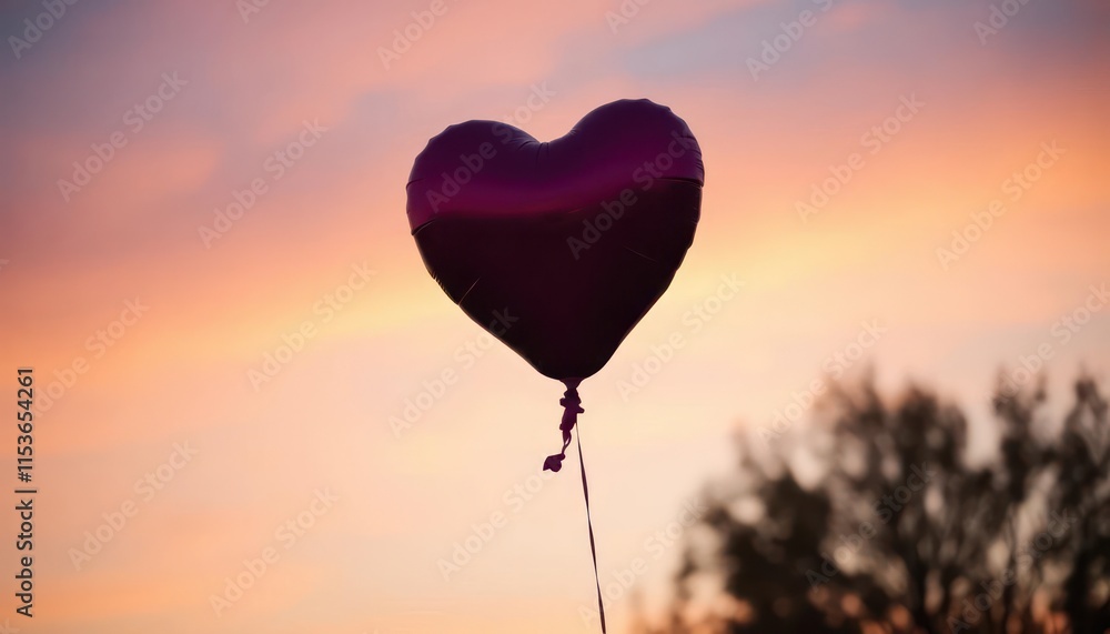 Fototapeta premium Heart Balloon Floating at Sunset with Romantic Glow