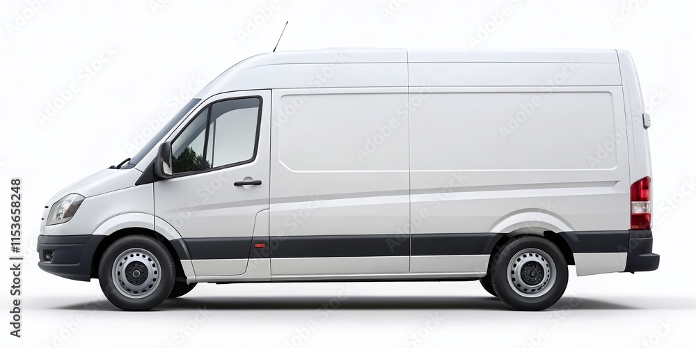 White Delivery Van Side View, Blank Background, Ample Copy Space - Stock Photo White Delivery Van Side View, Blank Background, Ample Copy Space - Stock Photo