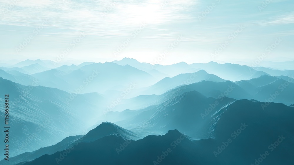 Obraz premium Vivid image of an uplifting mountain range backdrop, captured from a complex angle, creating an inspiring atmosphere with ample copy space for various uses.