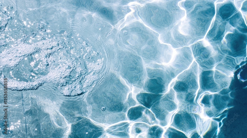 Obraz premium A close-up photo capturing clear water in a relaxing swimming pool, offering a refreshing summer ambiance perfect for holiday vacation imagery with copy space.