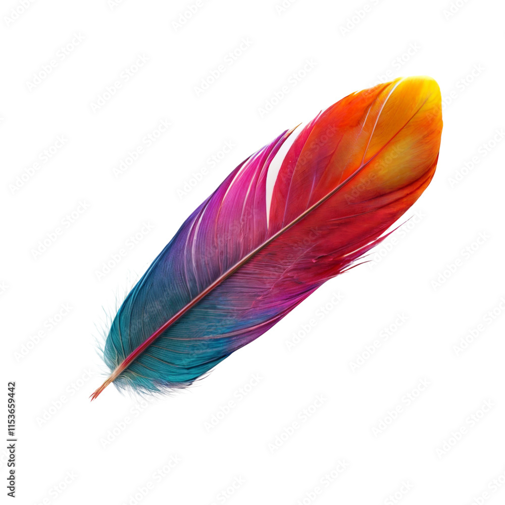 Rainbow Feather: A vibrant, colorful feather with hues of red, orange, yellow, pink, and blue. Perfect for designs needing a touch of whimsy and vibrant color. Rainbow Feather: A vibrant, colorful feather with hues of red, orange, yellow, pink, and blue. Perfect for designs needing a touch of whimsy and vibrant color.