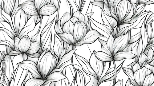 Wallpaper Mural Botanical ornament illustration with a seamless flower line pattern.   Torontodigital.ca