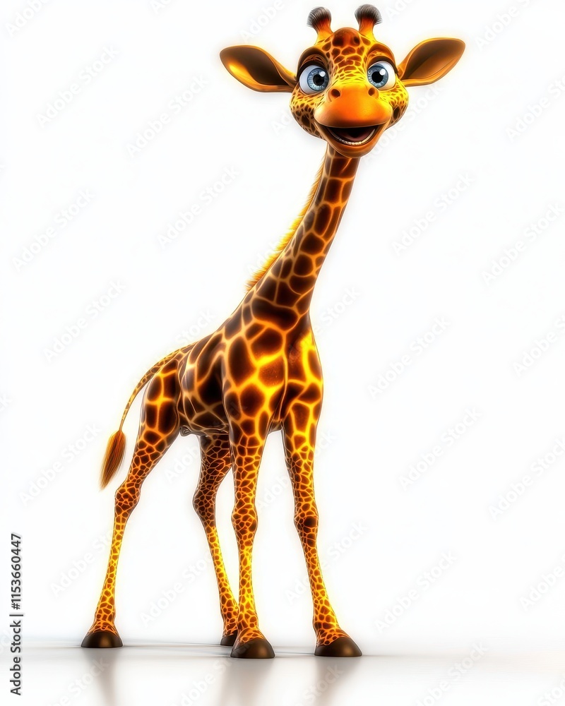 Fototapeta premium Cheerful Cartoon Giraffe Character with Bright Colors and Smile